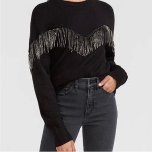 Express rhinestone fringe black sweater size small